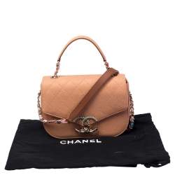 Pre Owned Chanel Peach Quilted Caviar Leather Small Thread Around Flap Bag
