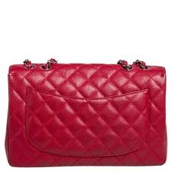 Pre Owned حقيبة شانيل جامبو كلاسيك جلد كافيار مبطن بيج بقلاب مزدوج 