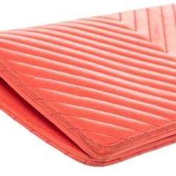 Pre Owned Chanel Orange Chevron Quilted Leather CC Long Wallet