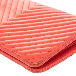 Pre Owned Chanel Orange Chevron Quilted Leather CC Long Wallet