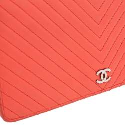 Pre Owned Chanel Orange Chevron Quilted Leather CC Long Wallet