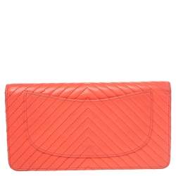 Pre Owned Chanel Orange Chevron Quilted Leather CC Long Wallet