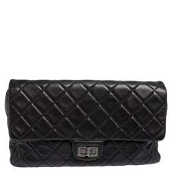 Pre Owned Chanel Black Quilted Leather Reissue Double Sided Flap Clutch