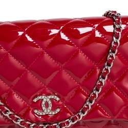 Chanel Red Quilted Patent Leather CC Wallet on Chain