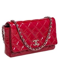 Chanel Red Quilted Patent Leather CC Wallet on Chain