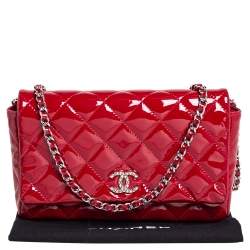 Chanel Red Quilted Patent Leather CC Wallet on Chain