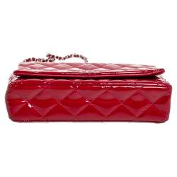 Chanel Red Quilted Patent Leather CC Wallet on Chain