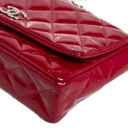 Chanel Red Quilted Patent Leather CC Wallet on Chain
