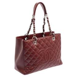 مملوكة مسبقًا Chanel Dark Red Quilted Caviar Leather Grand Shopping Tote