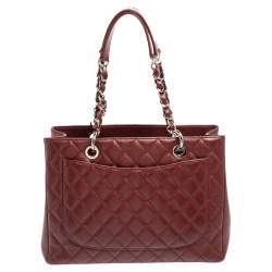 مملوكة مسبقًا Chanel Dark Red Quilted Caviar Leather Grand Shopping Tote
