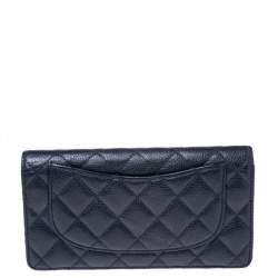 Chanel Purple Quilted Caviar Leather L Yen Continental Wallet
