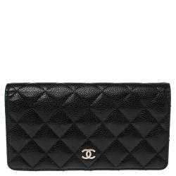 Pre Owned Chanel Black Quilted Caviar Leather L Yen Continental Wallet