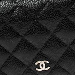 Pre Owned Chanel Black Quilted Caviar Leather L Yen Continental Wallet