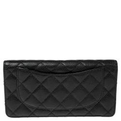 Pre Owned Chanel Black Quilted Caviar Leather L Yen Continental Wallet