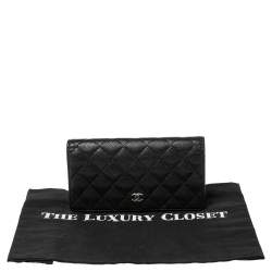 Pre Owned Chanel Black Quilted Caviar Leather L Yen Continental Wallet