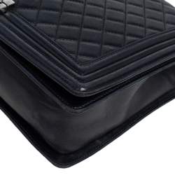 Pre Owned Chanel Black Quilted Leather Large Boy Flap Bag
