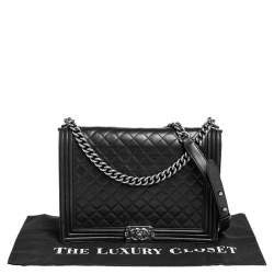 Pre Owned Chanel Black Quilted Leather Large Boy Flap Bag