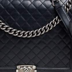Pre Owned Chanel Black Quilted Leather Large Boy Flap Bag
