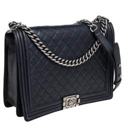 Pre Owned Chanel Black Quilted Leather Large Boy Flap Bag