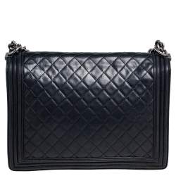 Pre Owned Chanel Black Quilted Leather Large Boy Flap Bag