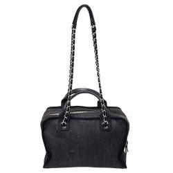 Pre Owned Chanel Blue Denim Deauville Bowling Bag
