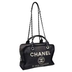 Pre Owned Chanel Blue Denim Deauville Bowling Bag