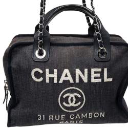 Pre Owned Chanel Blue Denim Deauville Bowling Bag