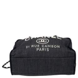 Pre Owned Chanel Blue Denim Deauville Bowling Bag