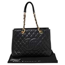 Pre Owned حقيبة يد توتس شانيل شوبينغ جلد كافيار مبطن أسود كبيرة