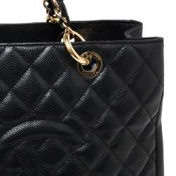 Pre Owned حقيبة يد توتس شانيل شوبينغ جلد كافيار مبطن أسود كبيرة