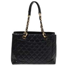 Pre Owned حقيبة يد توتس شانيل شوبينغ جلد كافيار مبطن أسود كبيرة