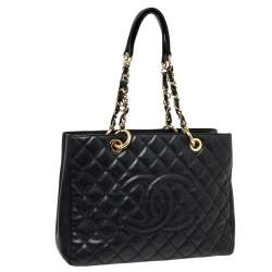 Pre Owned حقيبة يد توتس شانيل شوبينغ جلد كافيار مبطن أسود كبيرة