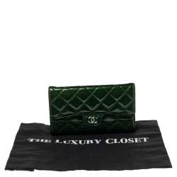 Chanel Green Quilted Patent Leather Classic L Flap Wallet