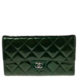 Chanel Green Quilted Patent Leather Classic L Flap Wallet