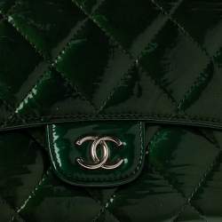 Chanel Green Quilted Patent Leather Classic L Flap Wallet