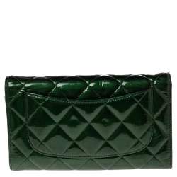 Chanel Green Quilted Patent Leather Classic L Flap Wallet