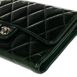 Chanel Green Quilted Patent Leather Classic L Flap Wallet