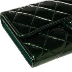 Chanel Green Quilted Patent Leather Classic L Flap Wallet