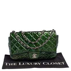 Pre Owned حقيبة شانيل جامبو كلاسيك جلد مبطن أخضر لامع بقلاب 