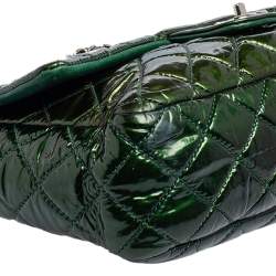 Pre Owned حقيبة شانيل جامبو كلاسيك جلد مبطن أخضر لامع بقلاب 