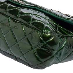 Pre Owned حقيبة شانيل جامبو كلاسيك جلد مبطن أخضر لامع بقلاب 