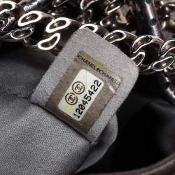 Pre Owned حقيبة شانيل أكورديون دريل جلد رصاصي ميتاليك مثقب كبيرة بقلاب كلاسيكي 