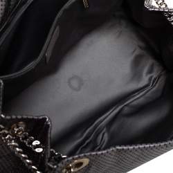 Pre Owned حقيبة شانيل أكورديون دريل جلد رصاصي ميتاليك مثقب كبيرة بقلاب كلاسيكي 