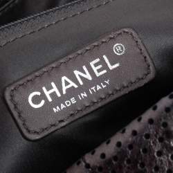 Pre Owned حقيبة شانيل أكورديون دريل جلد رصاصي ميتاليك مثقب كبيرة بقلاب كلاسيكي 