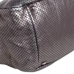 Pre Owned حقيبة شانيل أكورديون دريل جلد رصاصي ميتاليك مثقب كبيرة بقلاب كلاسيكي 