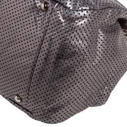 Pre Owned حقيبة شانيل أكورديون دريل جلد رصاصي ميتاليك مثقب كبيرة بقلاب كلاسيكي 