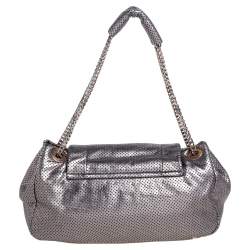 Pre Owned حقيبة شانيل أكورديون دريل جلد رصاصي ميتاليك مثقب كبيرة بقلاب كلاسيكي 