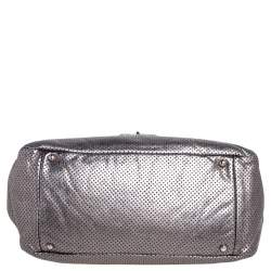 Pre Owned حقيبة شانيل أكورديون دريل جلد رصاصي ميتاليك مثقب كبيرة بقلاب كلاسيكي 