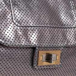 Pre Owned حقيبة شانيل أكورديون دريل جلد رصاصي ميتاليك مثقب كبيرة بقلاب كلاسيكي 