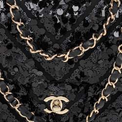 Pre Owned Chanel Black Canvas And Sequins Medium Classic Flap Bag